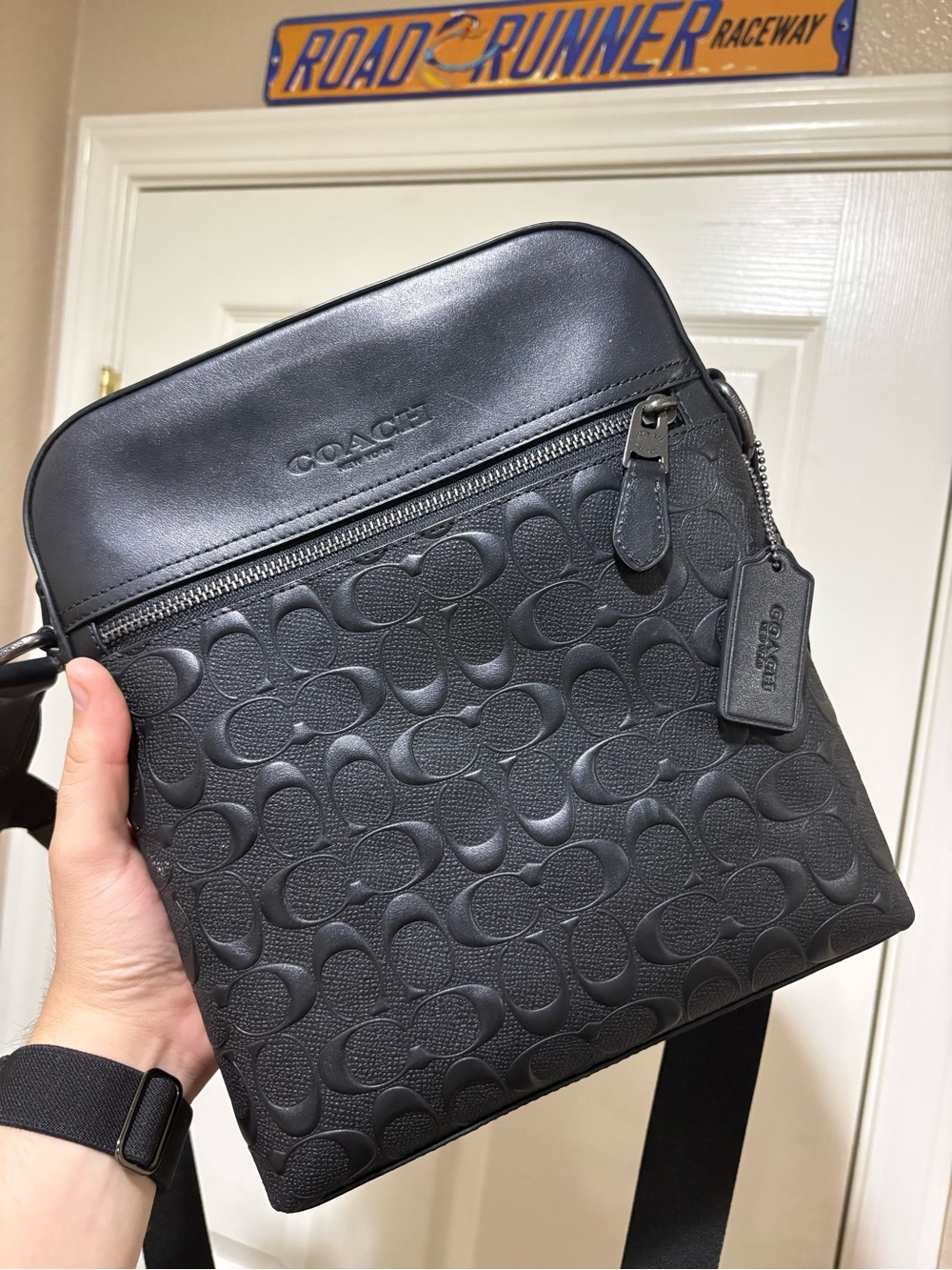 Coach Black Embossed Signature Messenger Bag